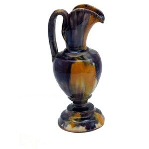 Vintage Mexican Oaxaca Folk Art Drip Glaze Pitcher 6" Signed OAX MEX